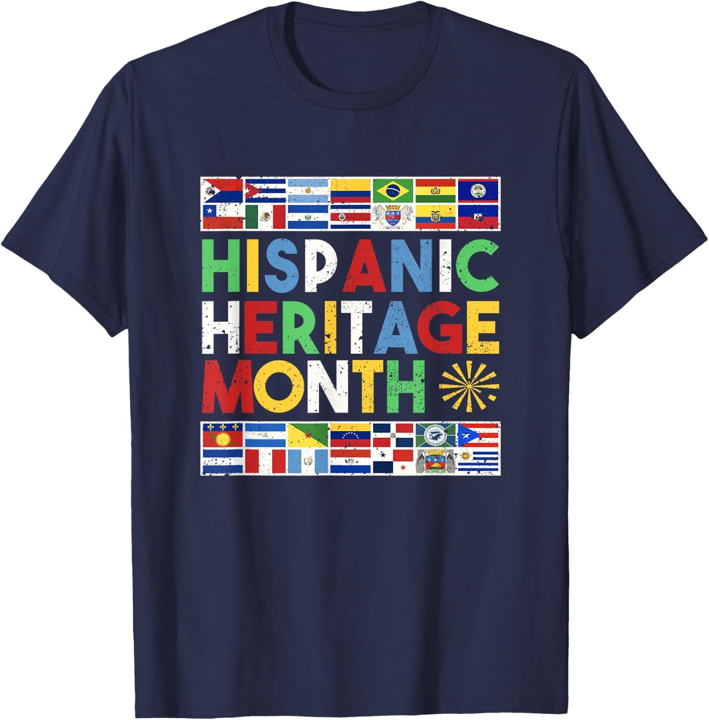 Hispanic Heritage Month Distressed Flags T-Shirt - T-Shirt | Navy