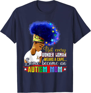 Black Afro American Autism Awareness Mom Rainbow Sparkle T-Shirt - T-Shirt | Navy