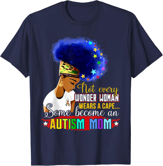 Black Afro American Autism Awareness Mom Rainbow Sparkle T-Shirt - T-Shirt | Navy