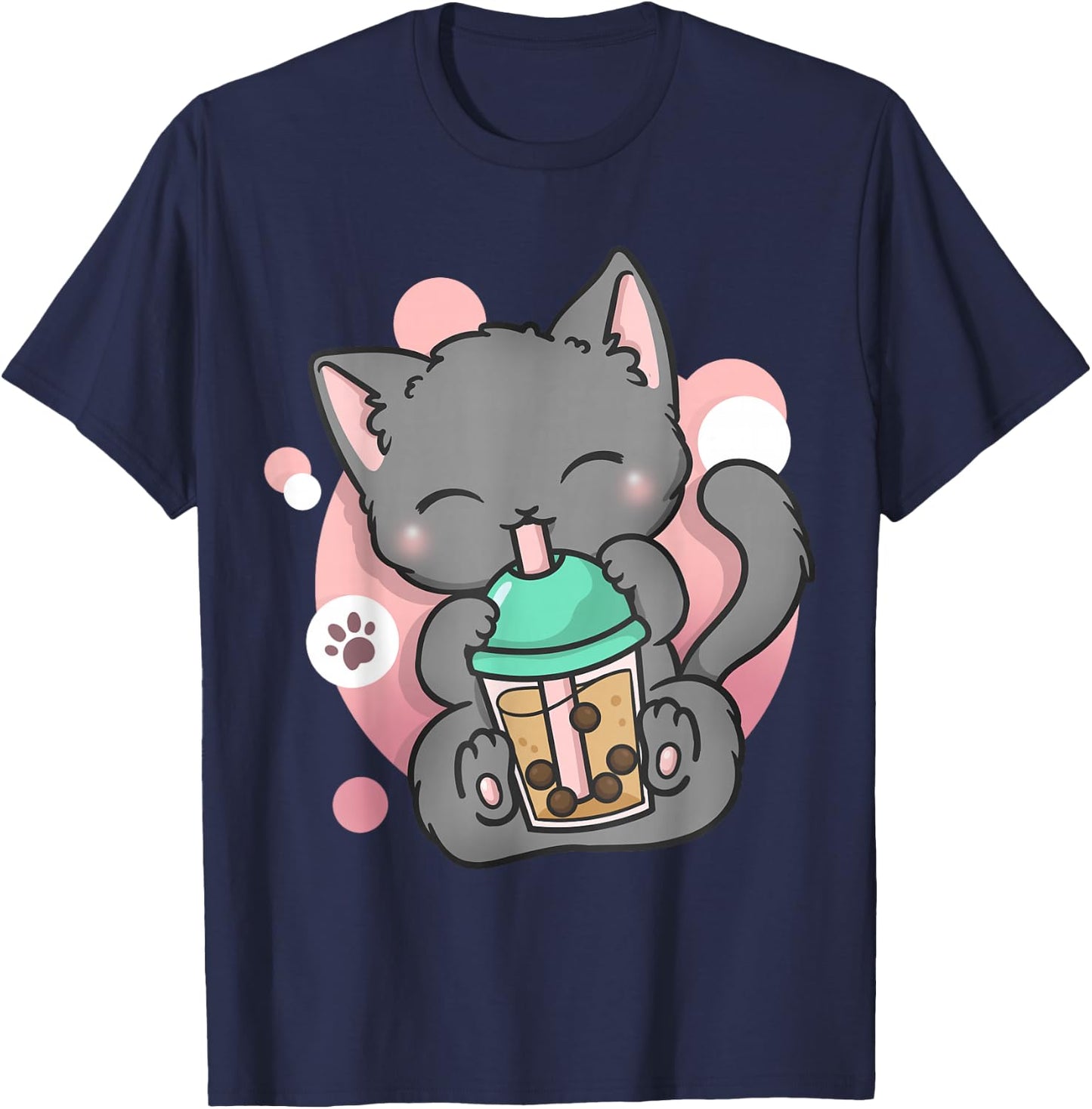Cat Boba Tea Bubble Tea Anime Kawaii Neko T-Shirt - T-Shirt | Navy