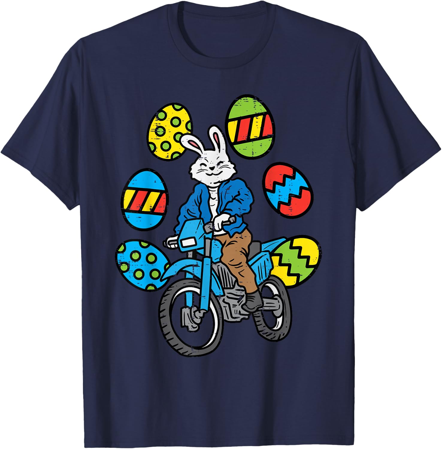Easter Bunny Riding Dirt Bike Motocross Biker Men Women Kids T-Shirt - T-Shirt | Navy