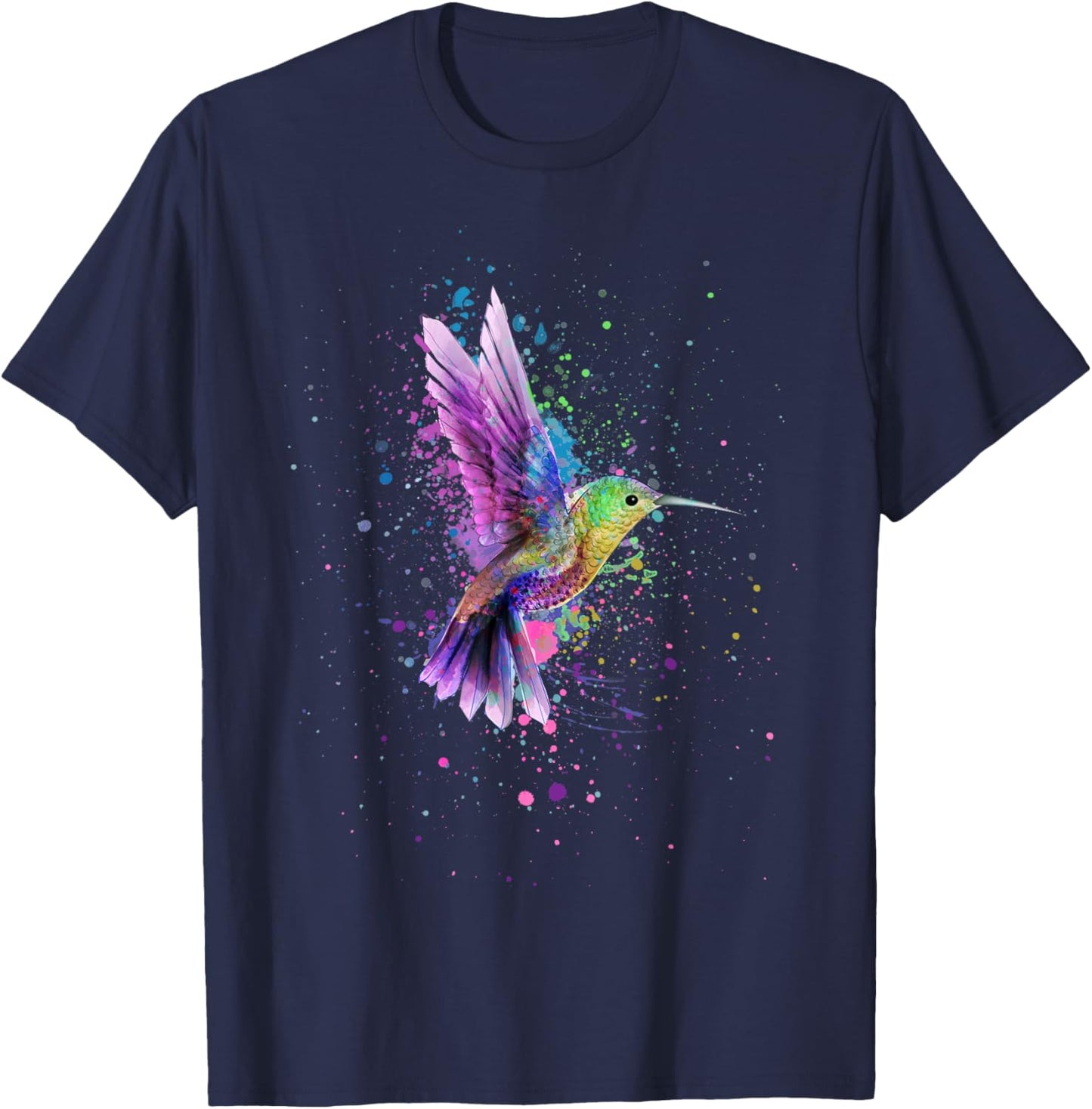 Hummingbird Watercolor Art Design Small T-Shirt - T-Shirt | Navy
