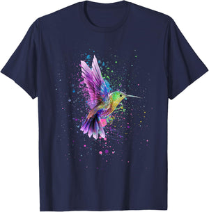 Hummingbird Watercolor Art Design Small T-Shirt - T-Shirt | Navy