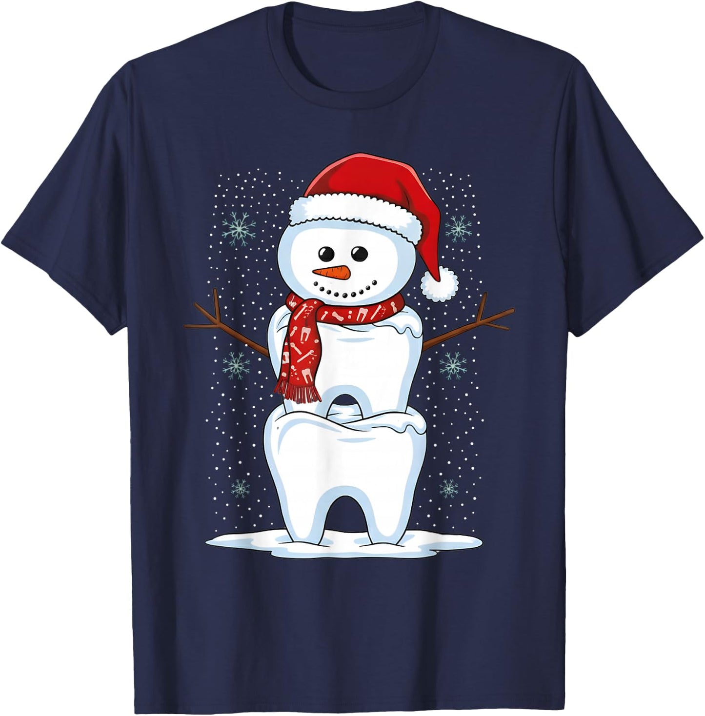Christmas Dental Teeth Dentist Snowman Xmas Santa Pajamas T-Shirt - T-Shirt | Navy