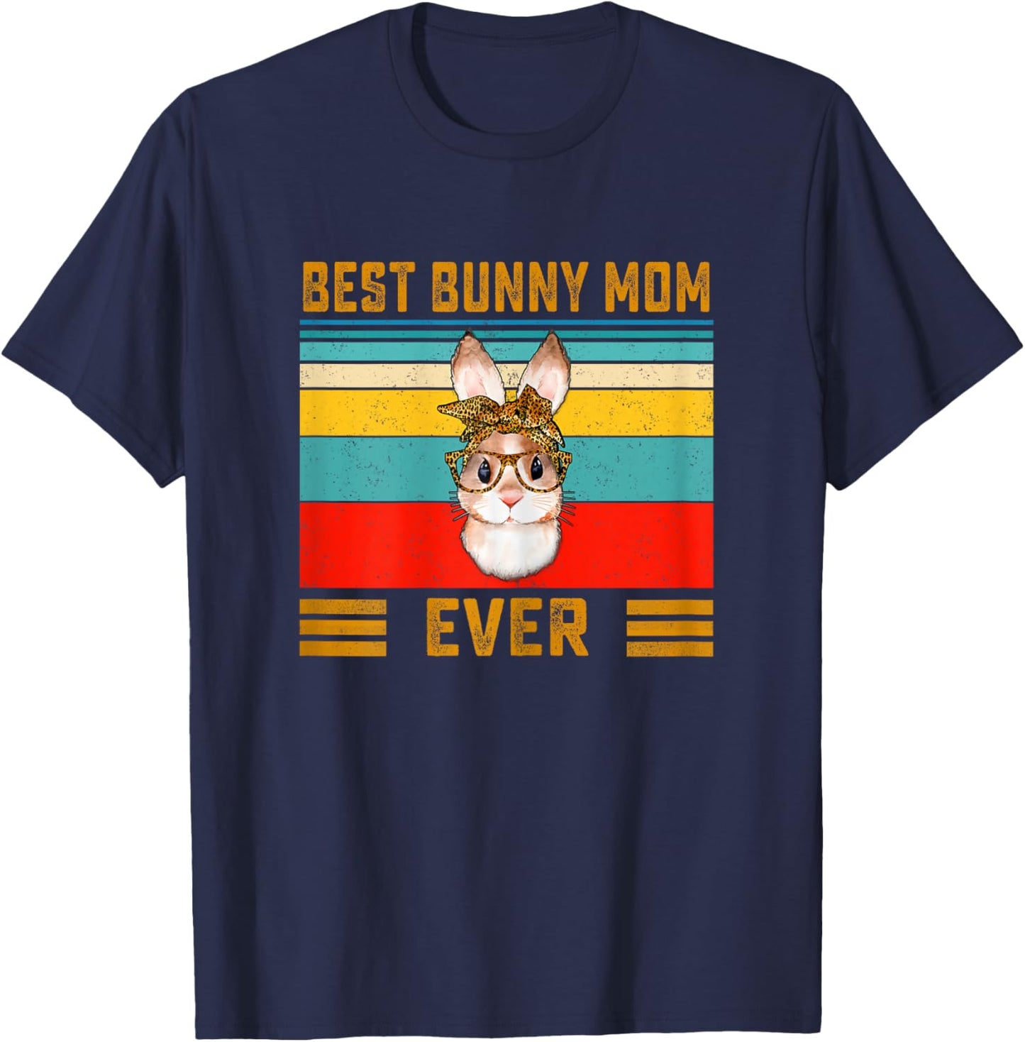 Best Bunny Mom Ever Cute Bunny Mom Leopard Bandana T-Shirt - T-Shirt | Navy