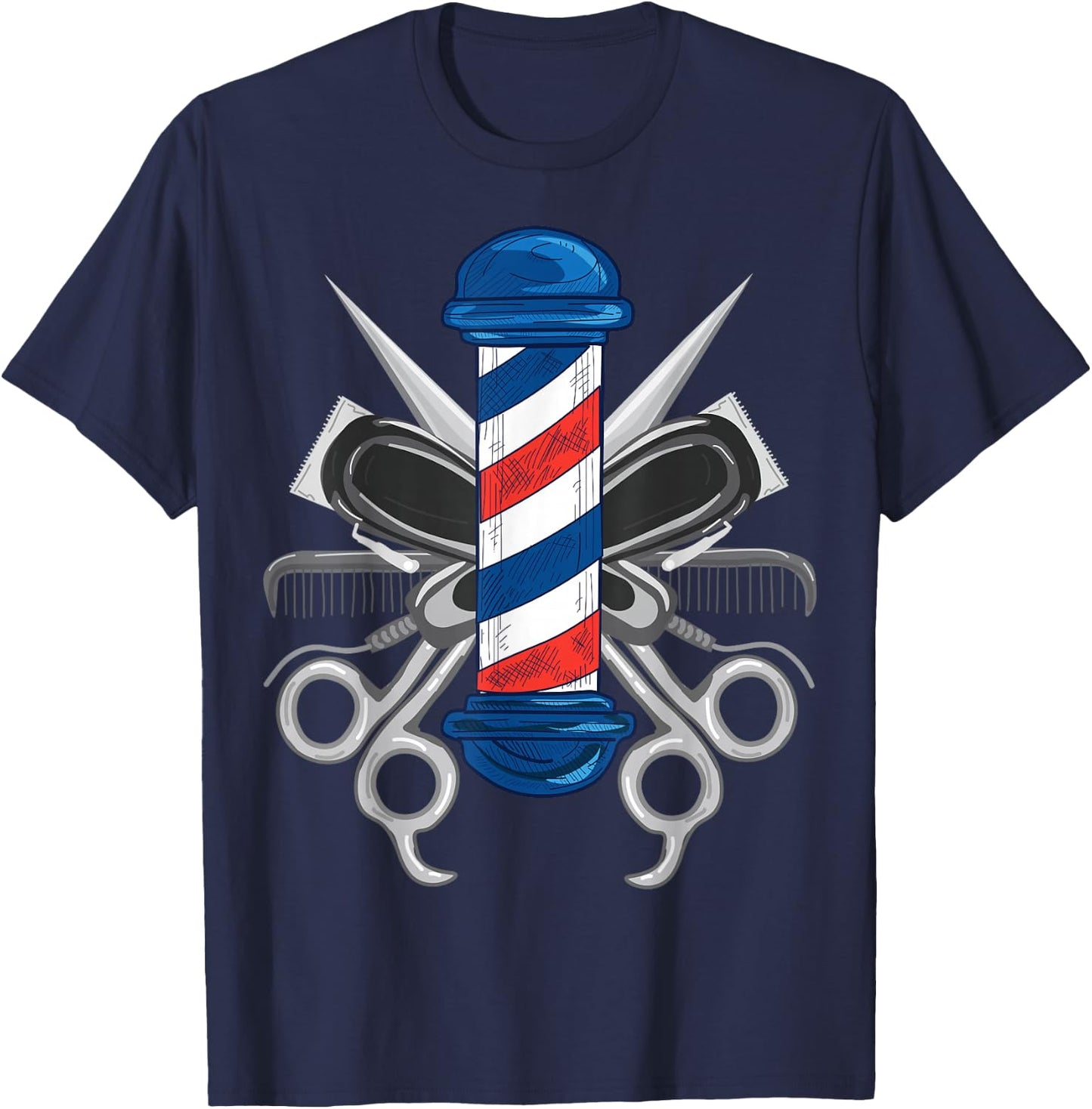 Cool Barber Design Men Women Barber Pole Barbershop Lovers T-Shirt - T-Shirt | Navy