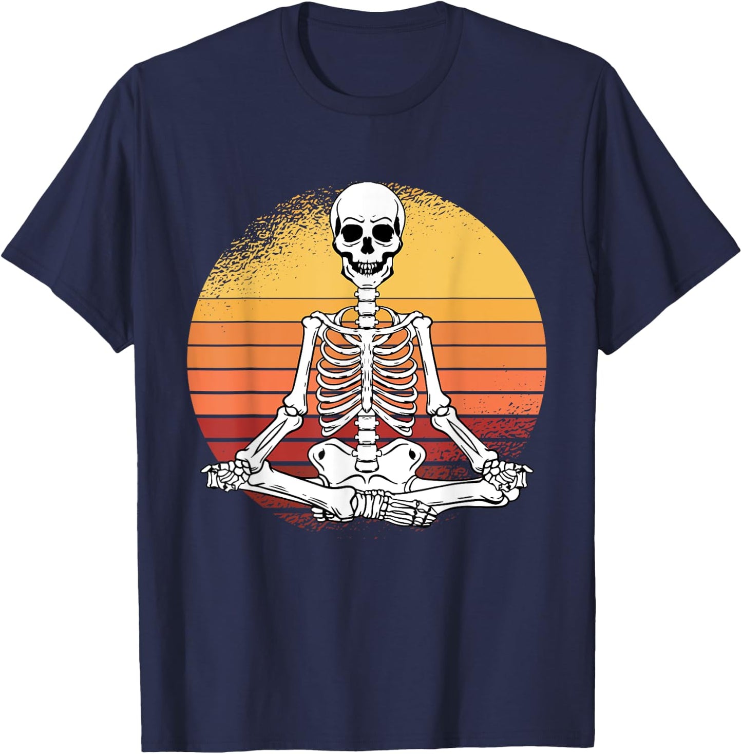 Skeleton Yoga Lazy Halloween Costume Retro Meditation T-Shirt - T-Shirt | Navy
