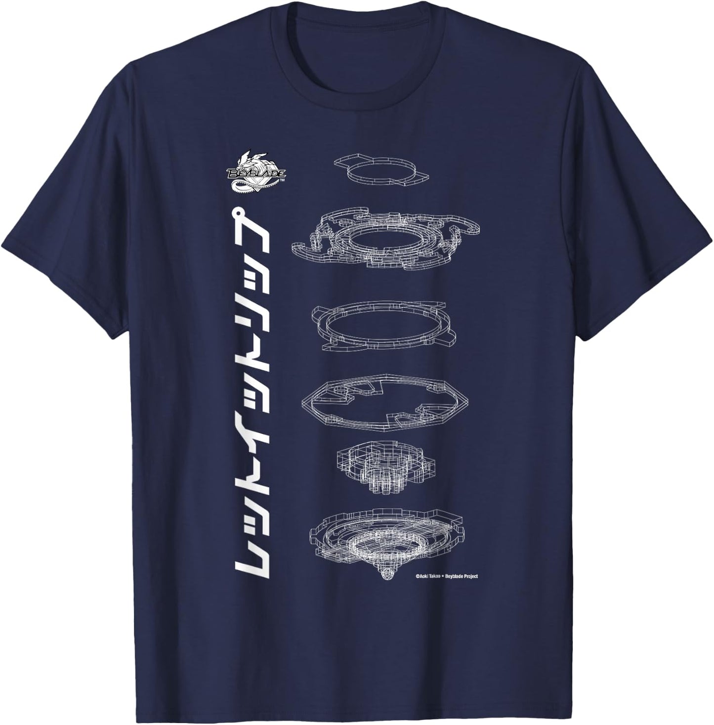 Beyblade Schematic White T-Shirt - T-Shirt | Navy