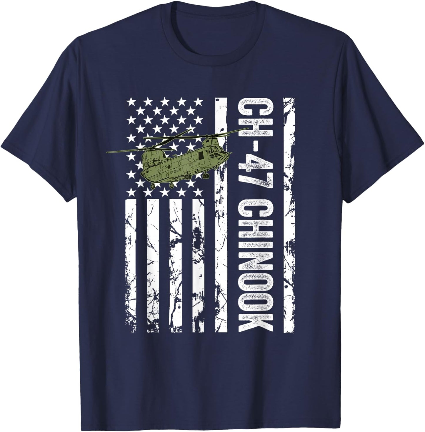 CH-47 Chinook Helicopter USA Flag Active Duty Retired Pilot T-Shirt - T-Shirt | Navy