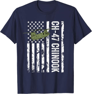 CH-47 Chinook Helicopter USA Flag Active Duty Retired Pilot T-Shirt - T-Shirt | Navy