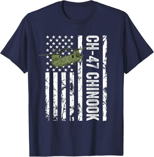CH-47 Chinook Helicopter USA Flag Active Duty Retired Pilot T-Shirt - T-Shirt | Navy