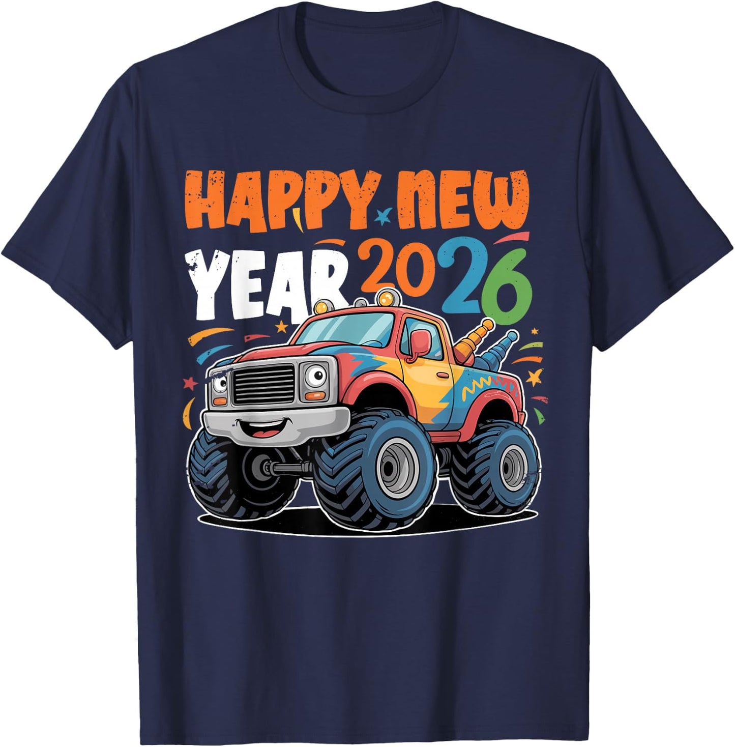 Happy New Year 2026 Toddlers Kids Boys Funny Monster Truck T-Shirt - T-Shirt | Navy
