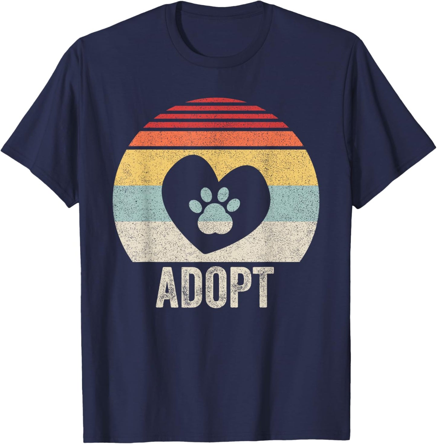Vintage Retro Adopt Pawprint Dog Cat Pet Shelter Rescue Women Kids T-Shirt - T-Shirt | Navy