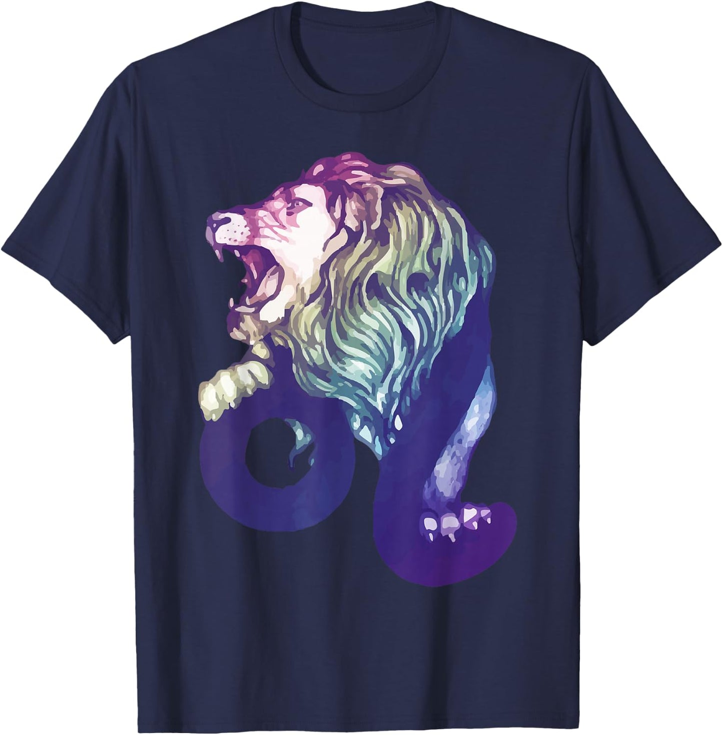 Lion Watercolour | Zodiac Sign Zodiac Sign T-Shirt - T-Shirt | Navy