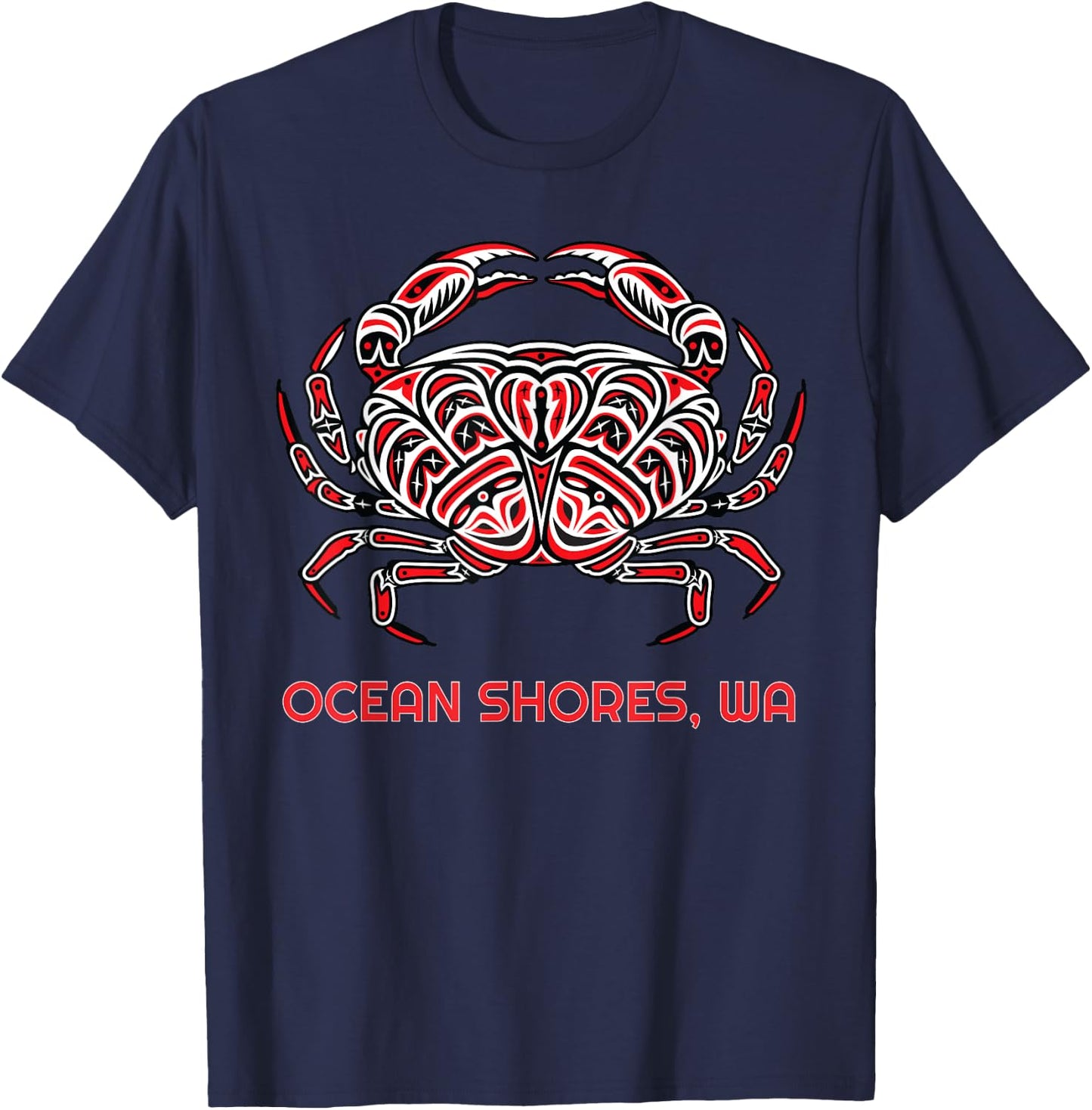 Ocean Shores Washington Dungeness Crab PNW Native American T-Shirt - T-Shirt | Navy