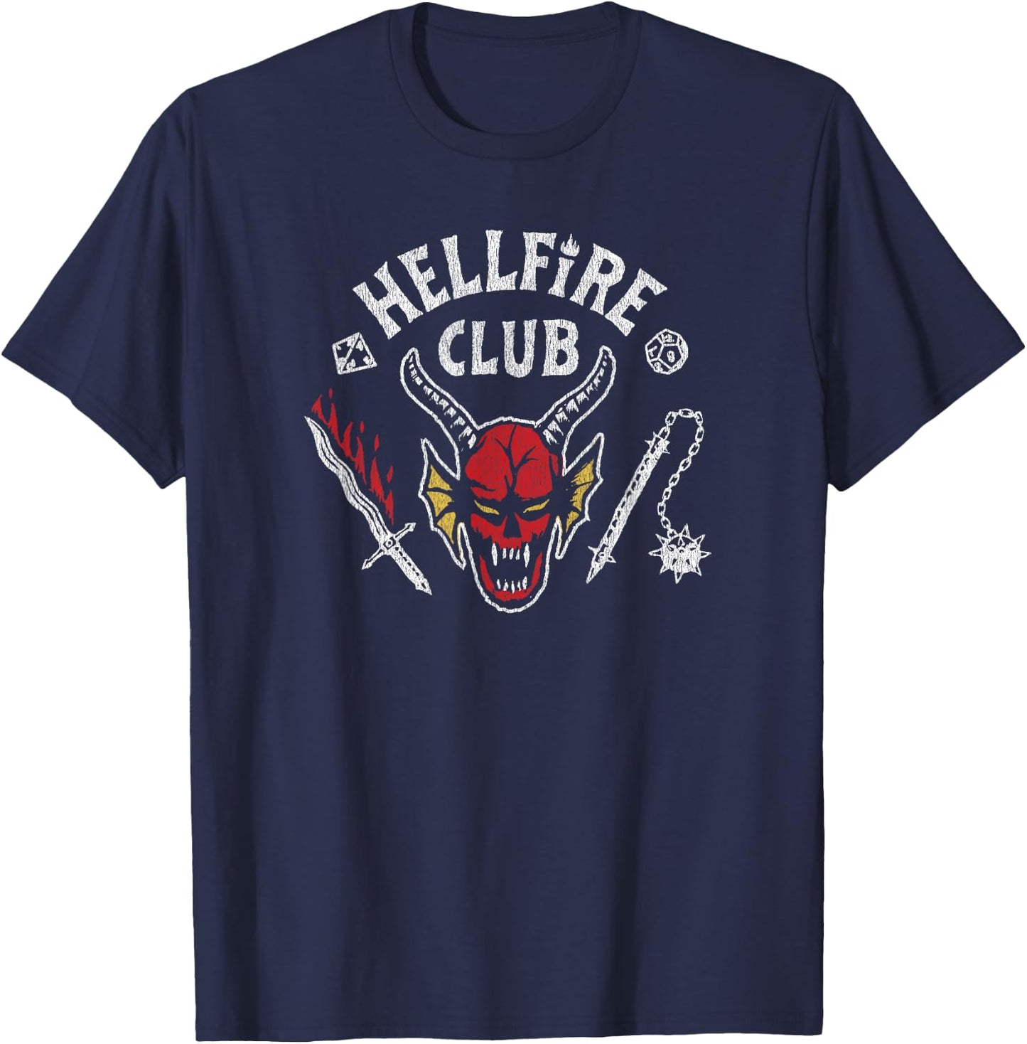 Stranger Things 4 Hellfire Club Skull & Weapons T-Shirt - T-Shirt | Navy