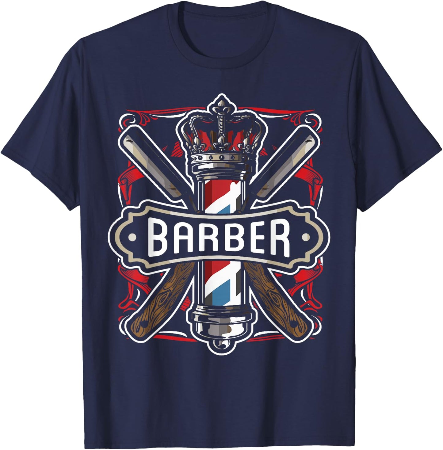 Barber Vintage Cool Outfit Barber Razor Gift T-Shirt - T-Shirt | Navy