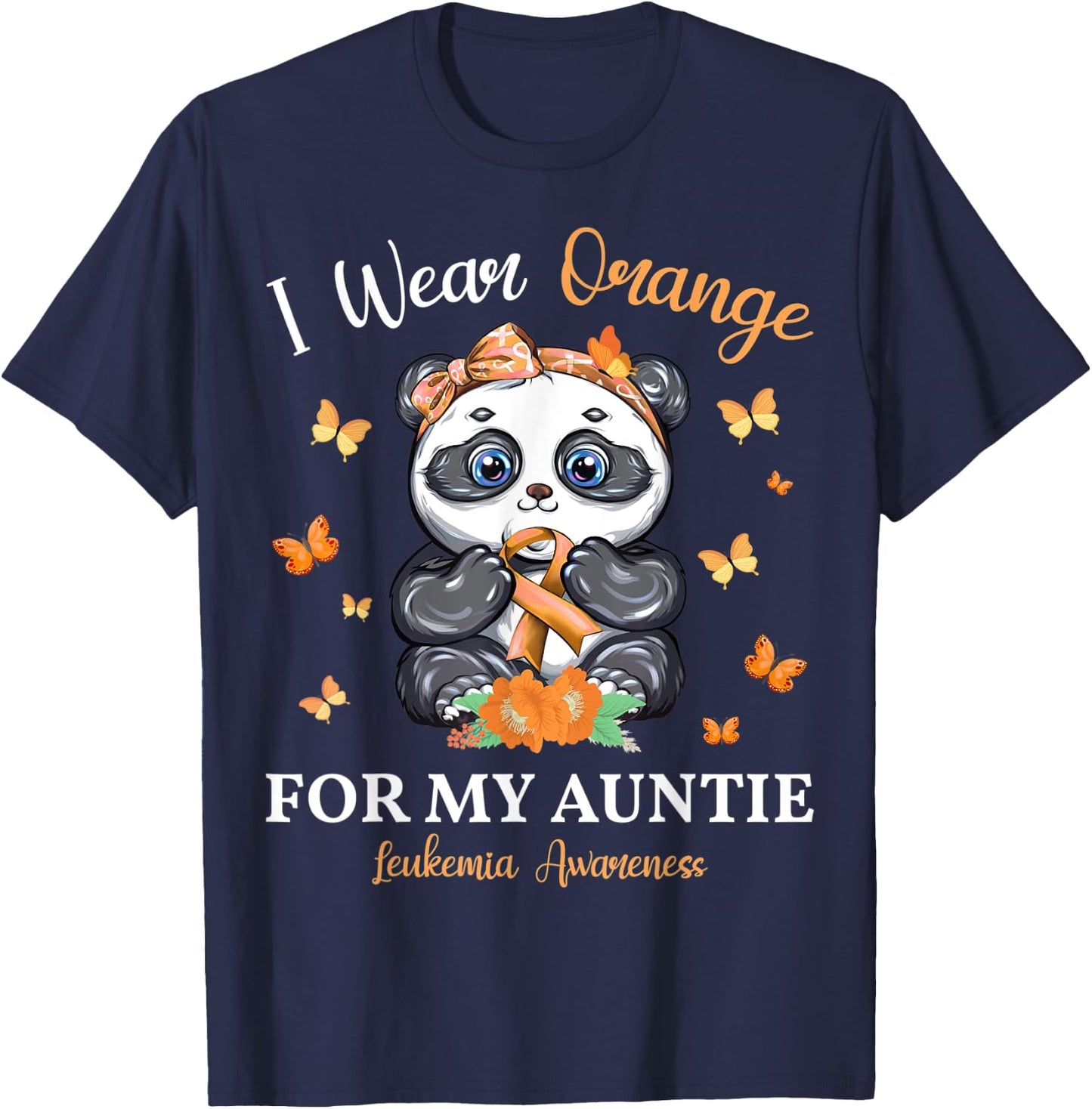 I Wear Orange For My Auntie Leukemia Awareness Panda T-Shirt - T-Shirt | Navy