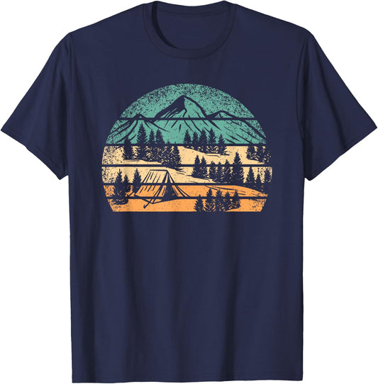 Retro Camping Outdoor Nature Mountain Camper Hiking Men T-Shirt - T-Shirt | Navy