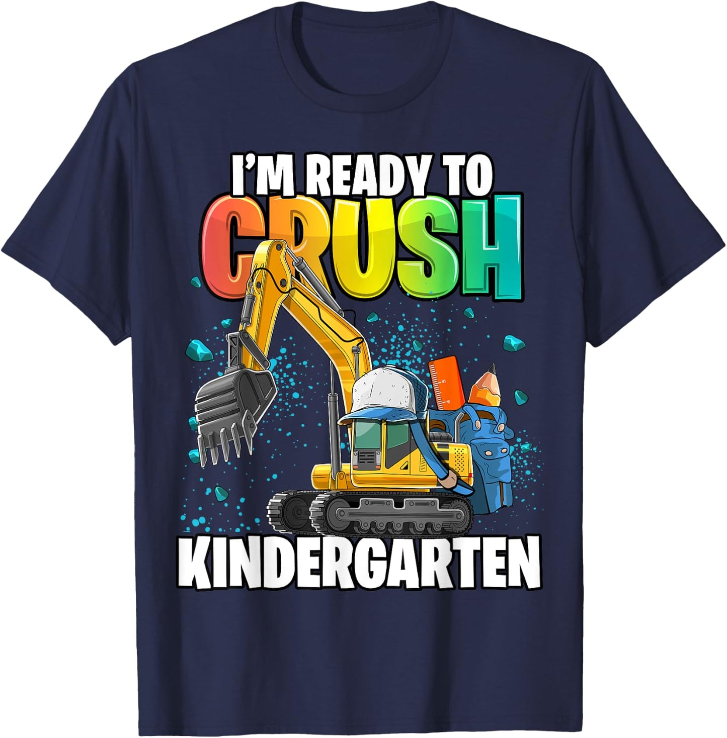 Kindergarten Excavator Construction Back to School Shirt Boy T-Shirt - T-Shirt | Navy