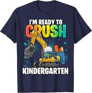 Kindergarten Excavator Construction Back to School Shirt Boy T-Shirt - T-Shirt | Navy