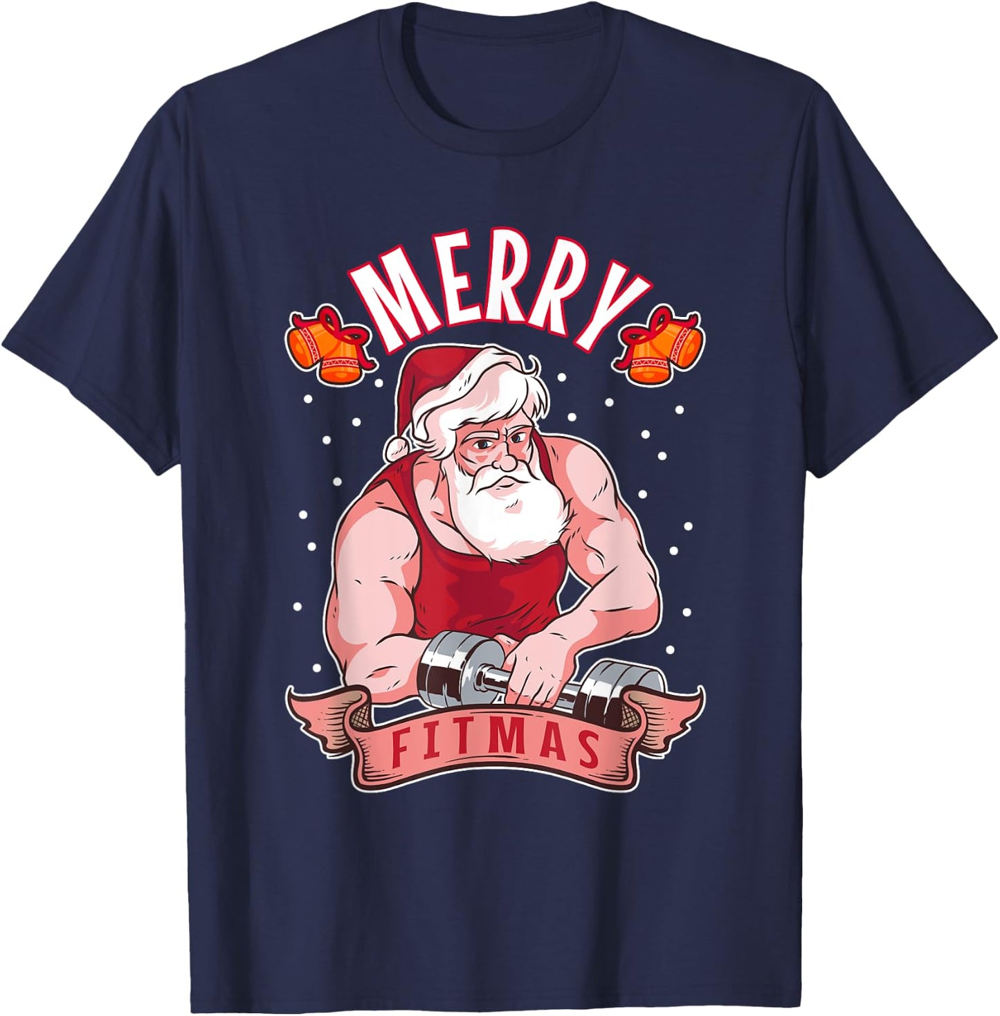 Fitness Christmas exercise fit barbell gym cool Santa Claus T-Shirt - T-Shirt | Navy