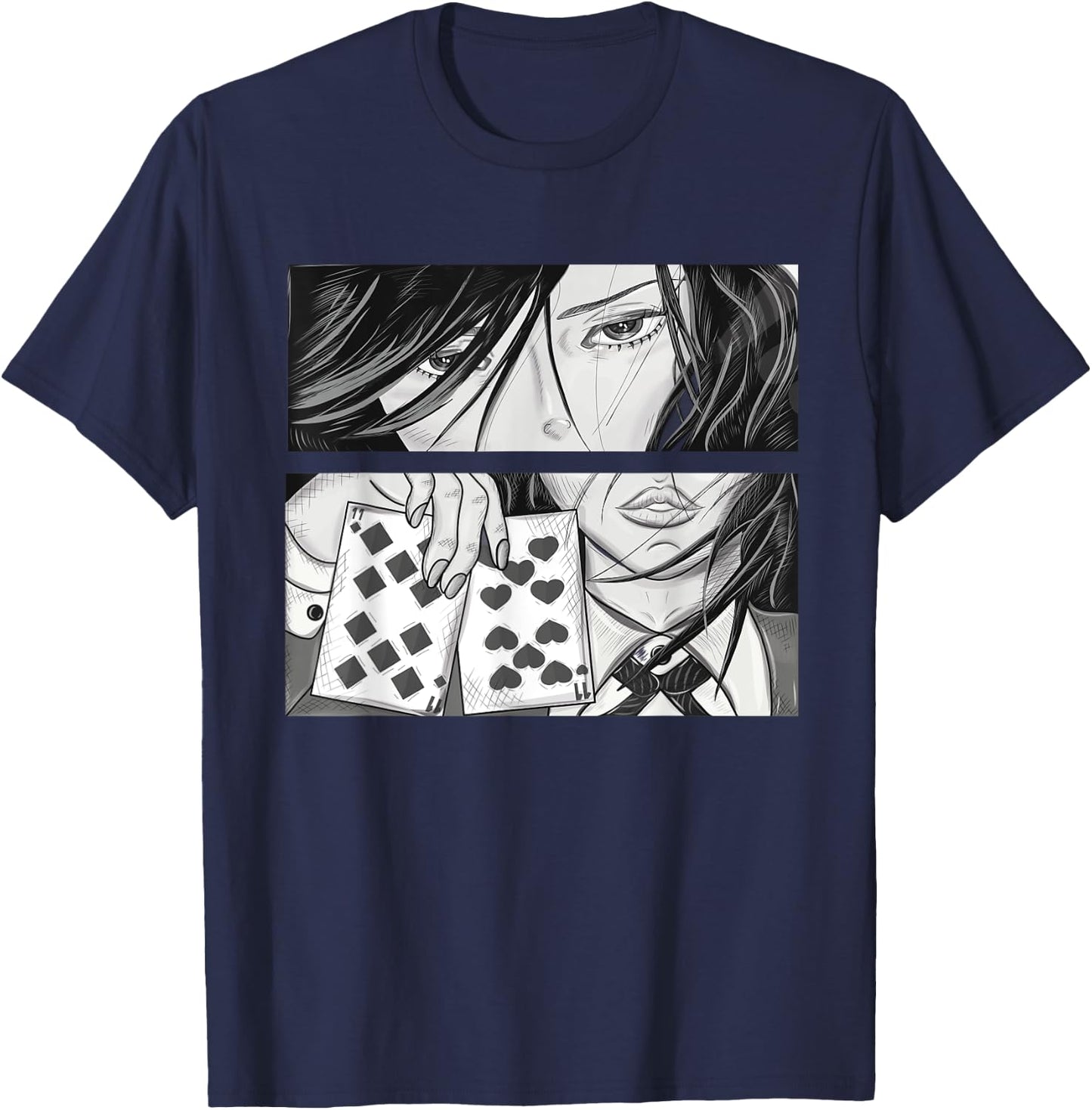 Anime Poker Girl T-Shirt - T-Shirt | Navy