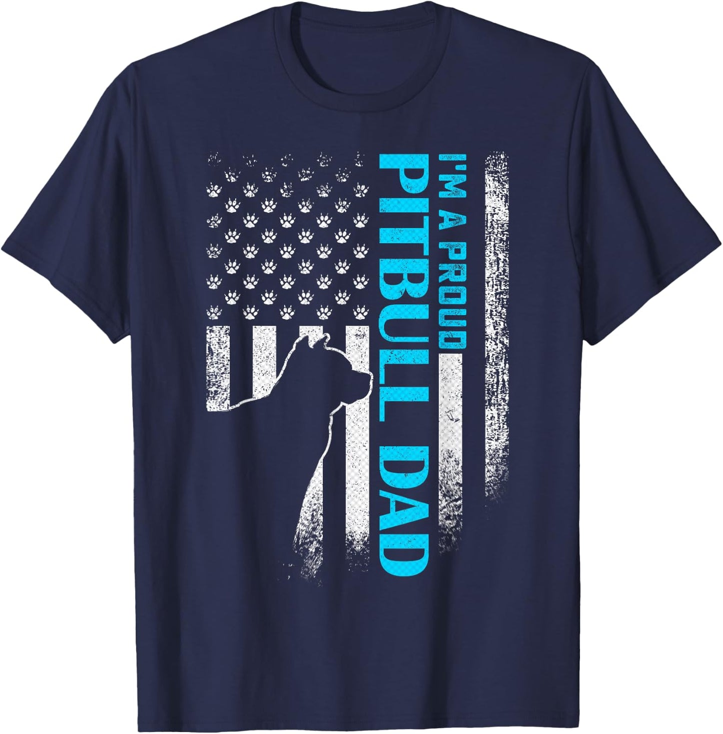 Vintage USA American Flag I'm A Proud Pitbull Dad Pittie Dog T-Shirt - T-Shirt | Navy