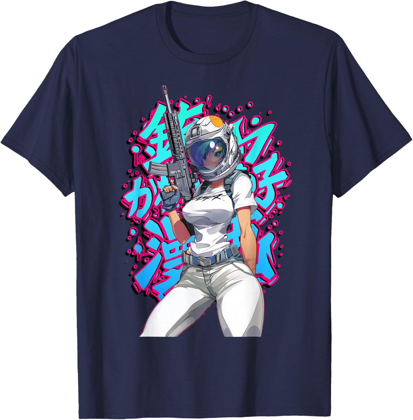 Anime Waifu Astronaut Manga Graffiti Graphic T-Shirt - T-Shirt | Navy