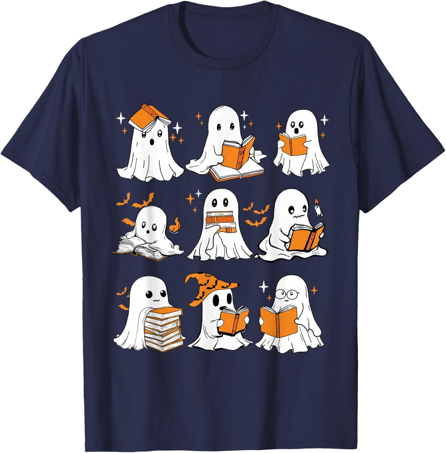 Ghosts Reading Books Lovers Club Booooks Halloween Reading T-Shirt - T-Shirt | Navy