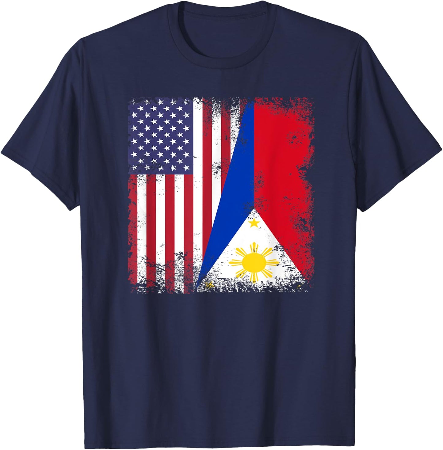 Half Filipino Flag | Vintage Philippines USA Gift T-Shirt - T-Shirt | Navy