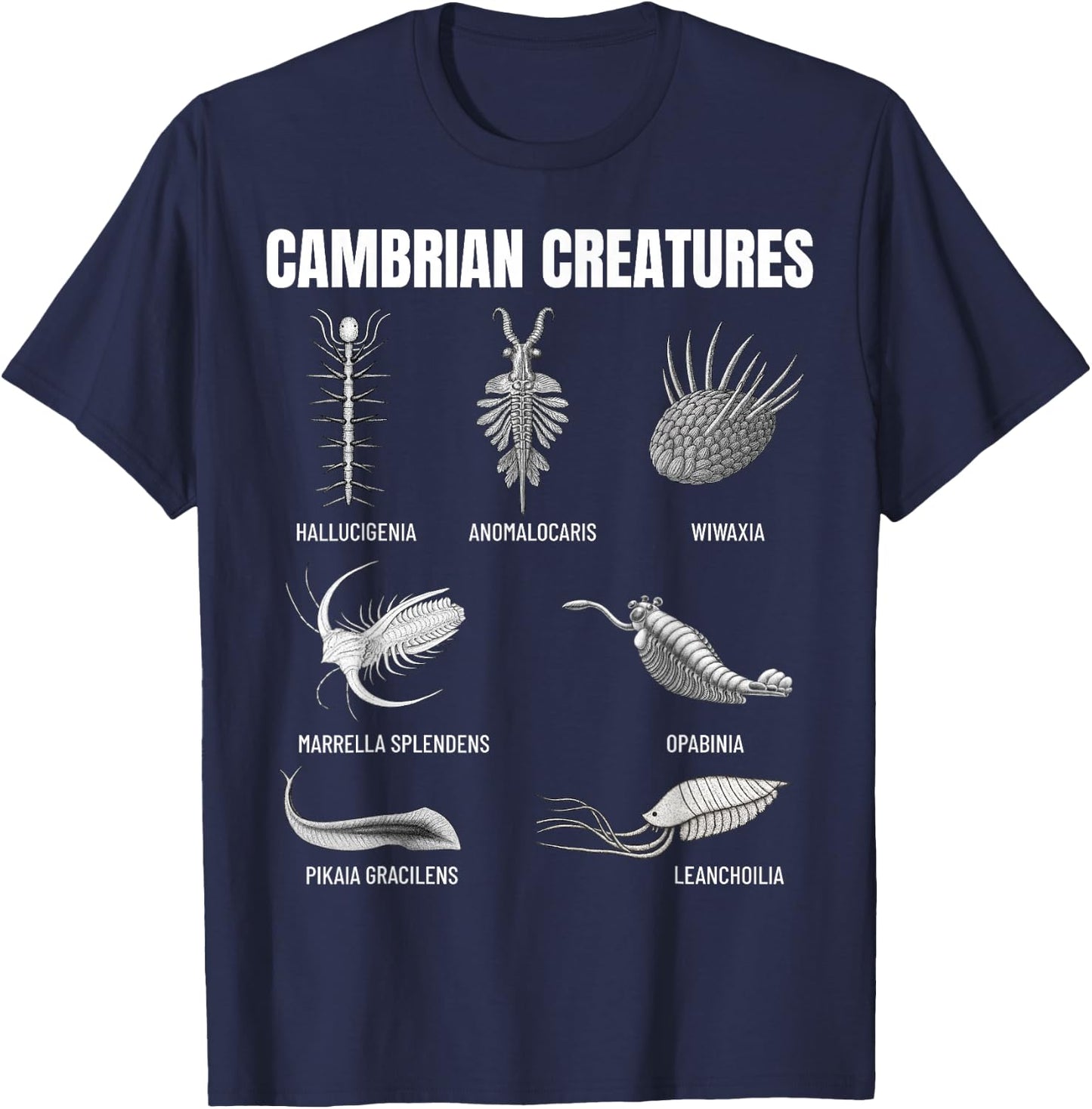 Cambrian Creatures Fossil Paleoart Evolution Science Lover T-Shirt - T-Shirt | Navy
