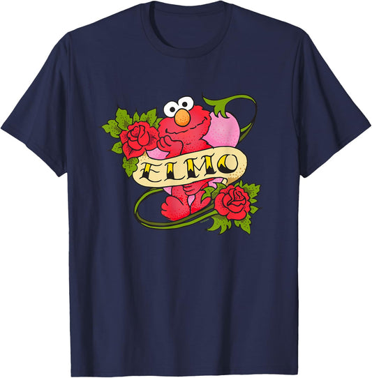 Sesame Street Elmo Hearts and Roses Tattoo T-Shirt - T-Shirt | Navy