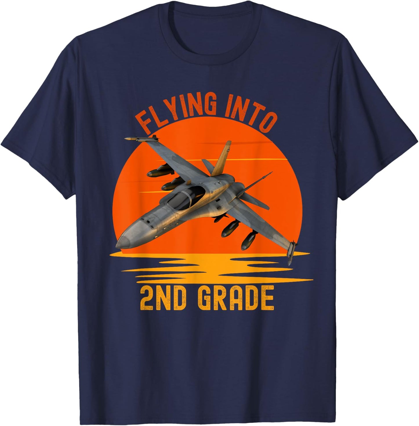 Flying Into 2nd Grade Back To School Jet Fighter Graphic T-Shirt - T-Shirt | Navy