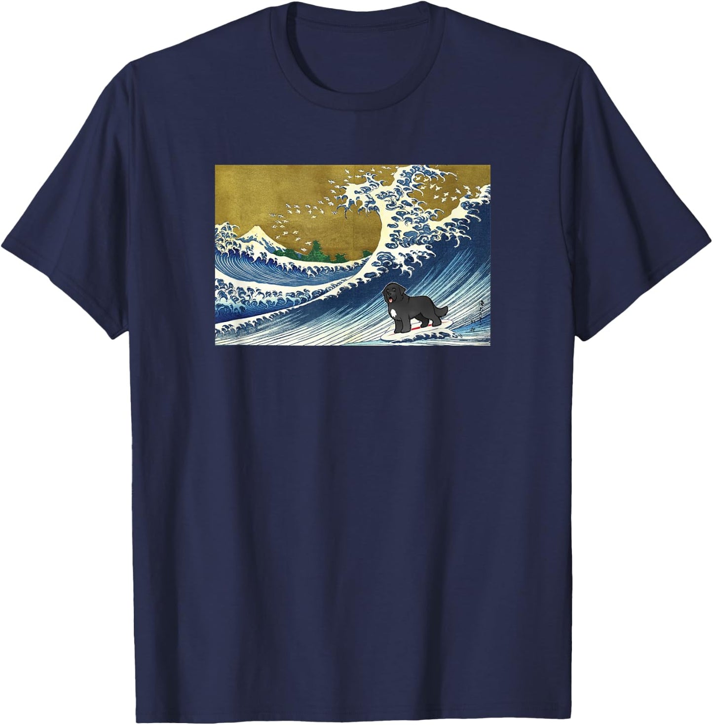 Funny Retro Vintage Surfing A Wave Newfoundland Dog Lover T-Shirt - T-Shirt | Navy