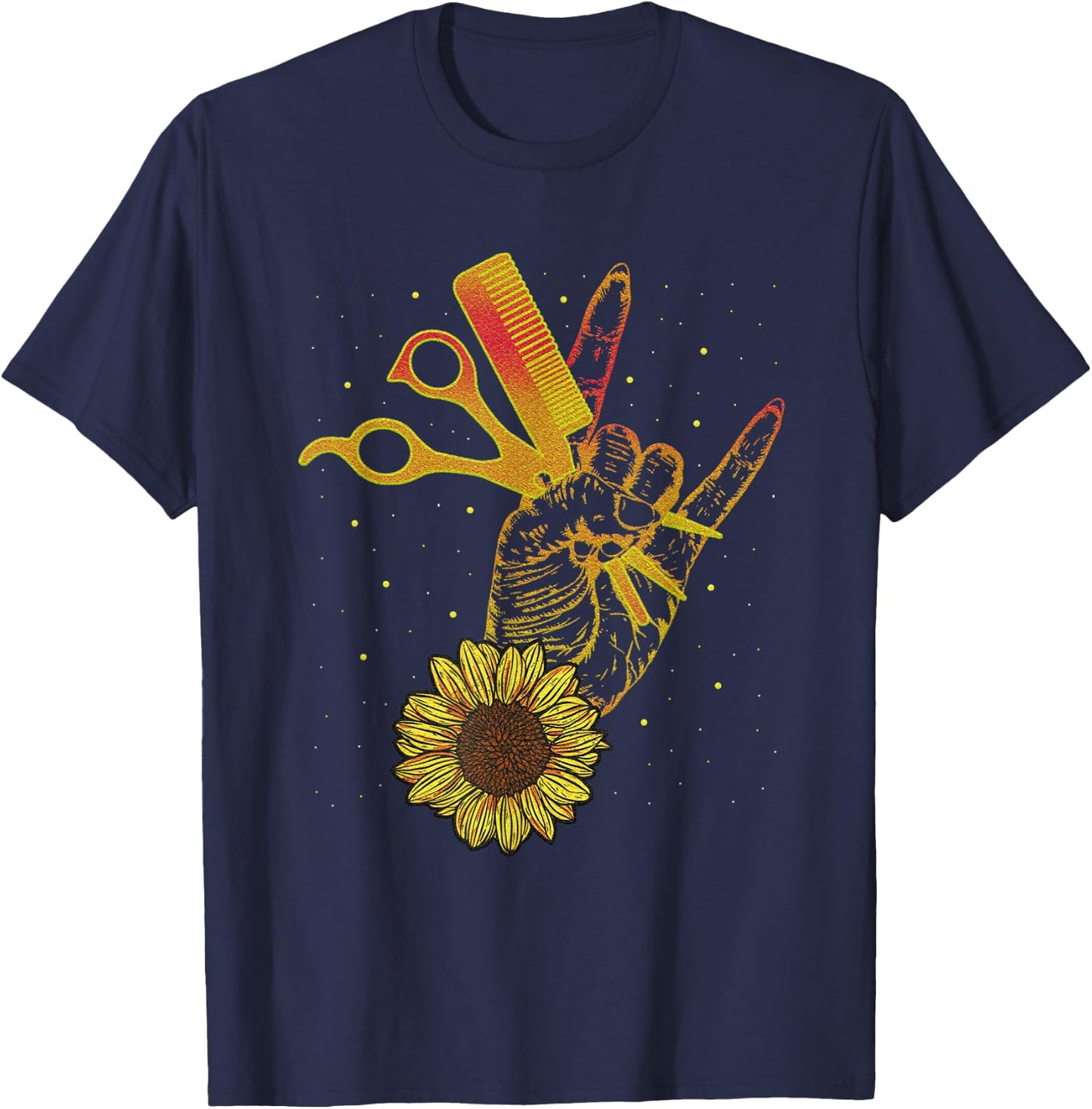 Hairstylist Sunflower Design Hippie Hair Salon T-Shirt - T-Shirt | Navy