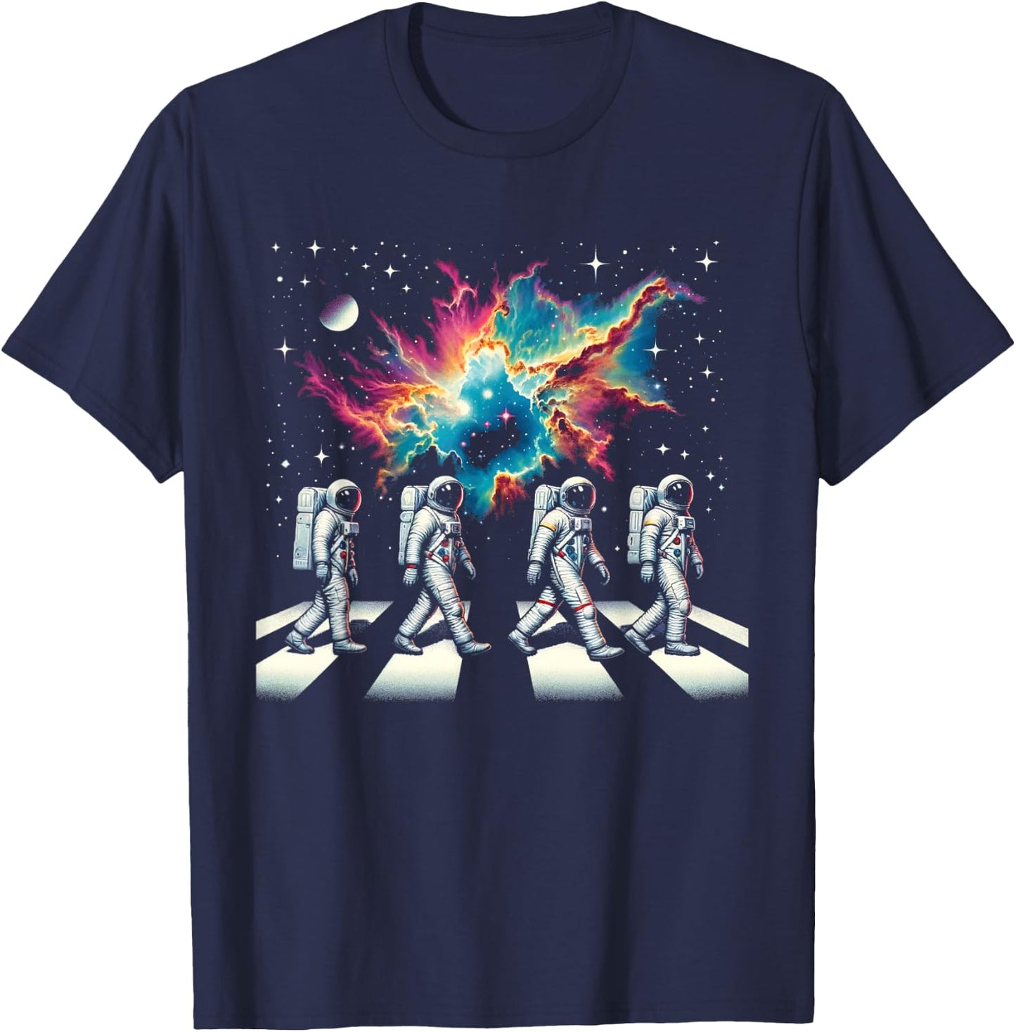 Walking Astronauts In Space Funny Galaxy Crosswalk Colorful T-Shirt - T-Shirt | Navy