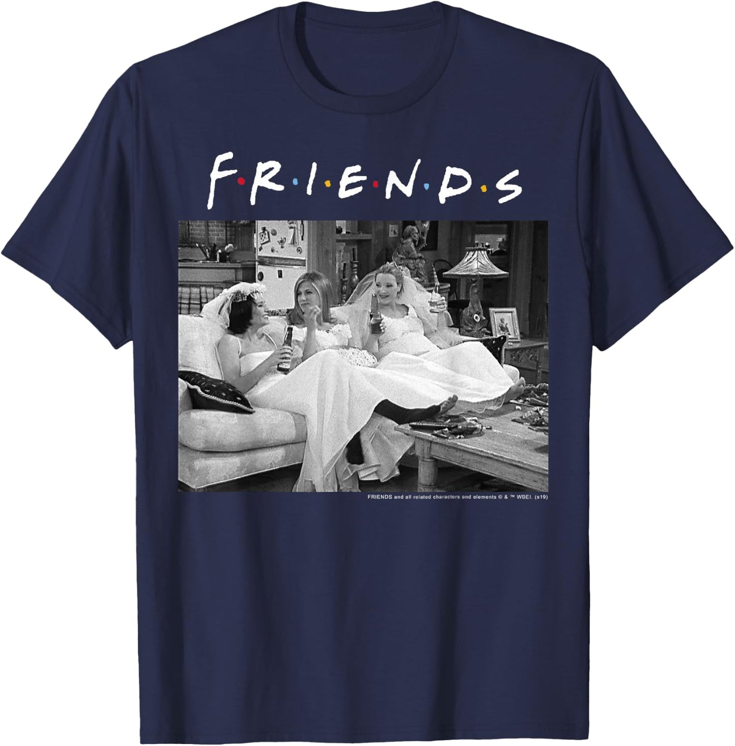 Friends Wedding Gowns Black & White Portrait T-Shirt - T-Shirt | Navy