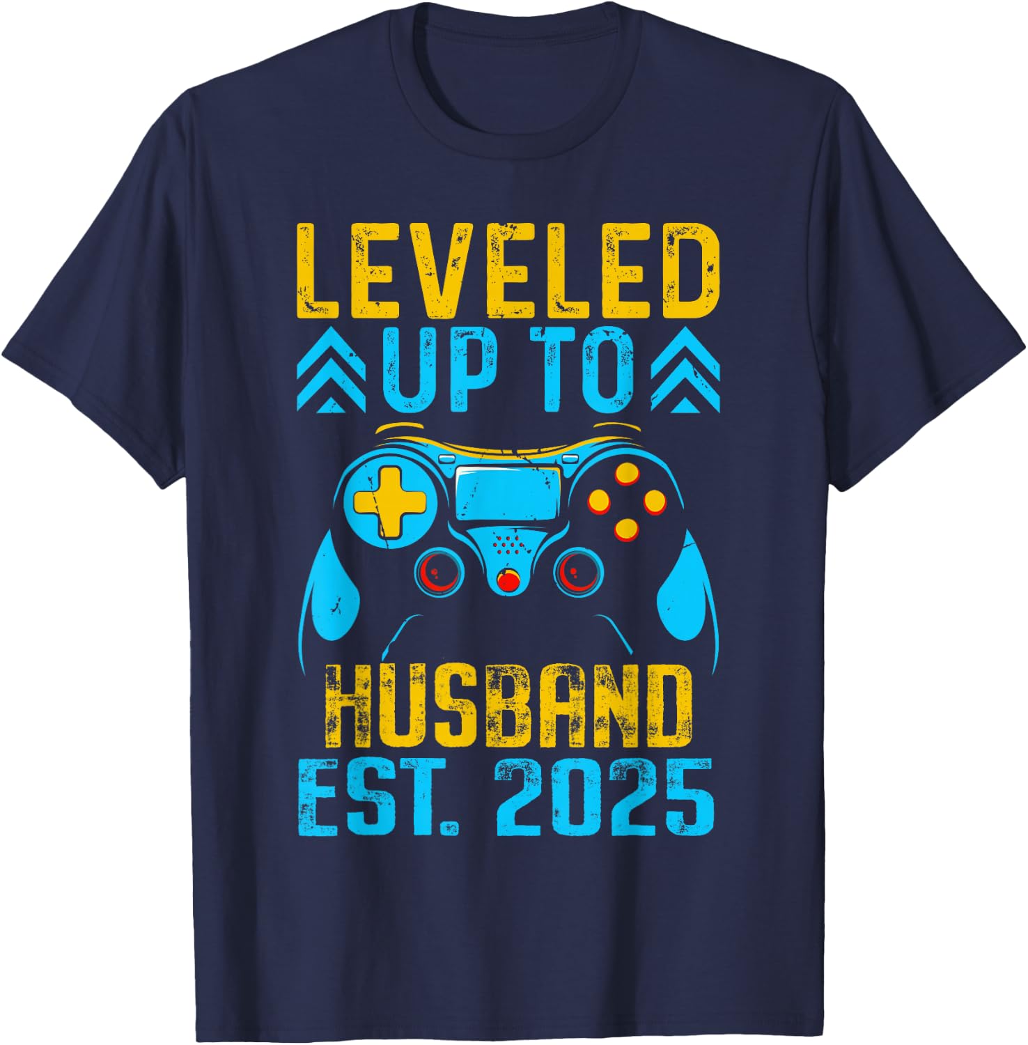 I Leveled Up To Husband Est 2025 Just Married Bachelor Party T-Shirt - T-Shirt | Navy
