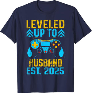 I Leveled Up To Husband Est 2025 Just Married Bachelor Party T-Shirt - T-Shirt | Navy