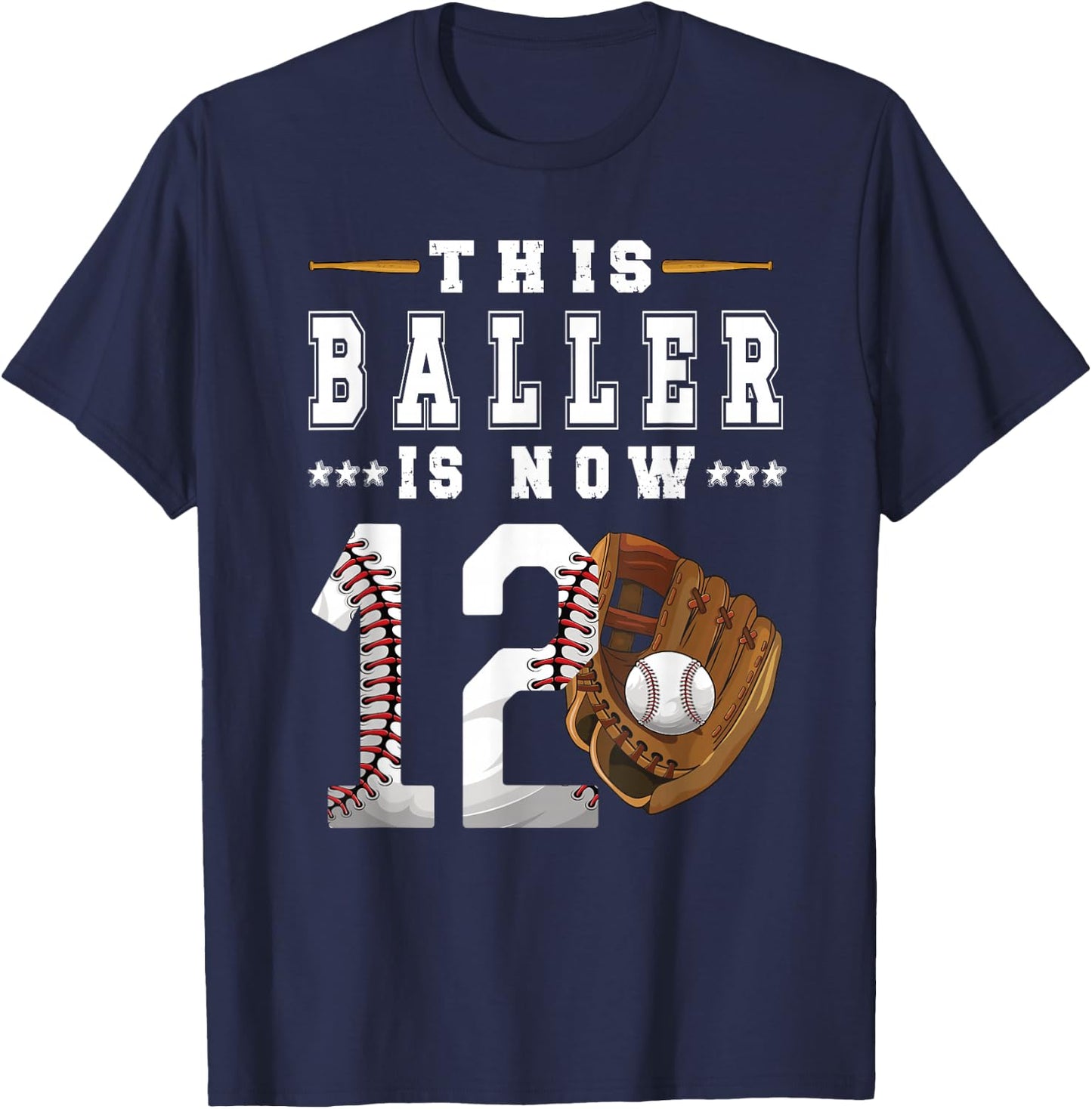 12th Birthday Baseball Boy Twelve Year Old Baseball Player T-Shirt - T-Shirt | Navy