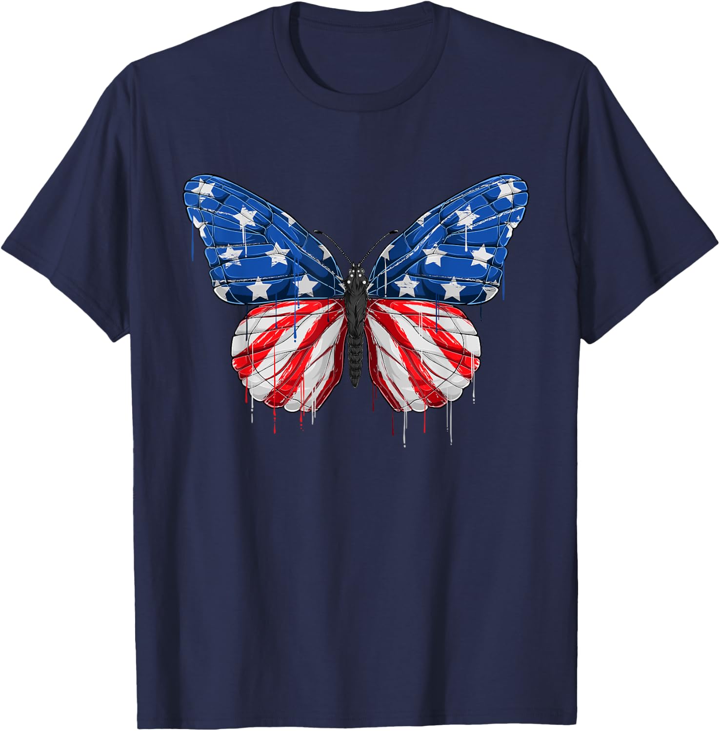 Butterfly USA Flag 4th of July Girl US T-Shirt - T-Shirt | Navy