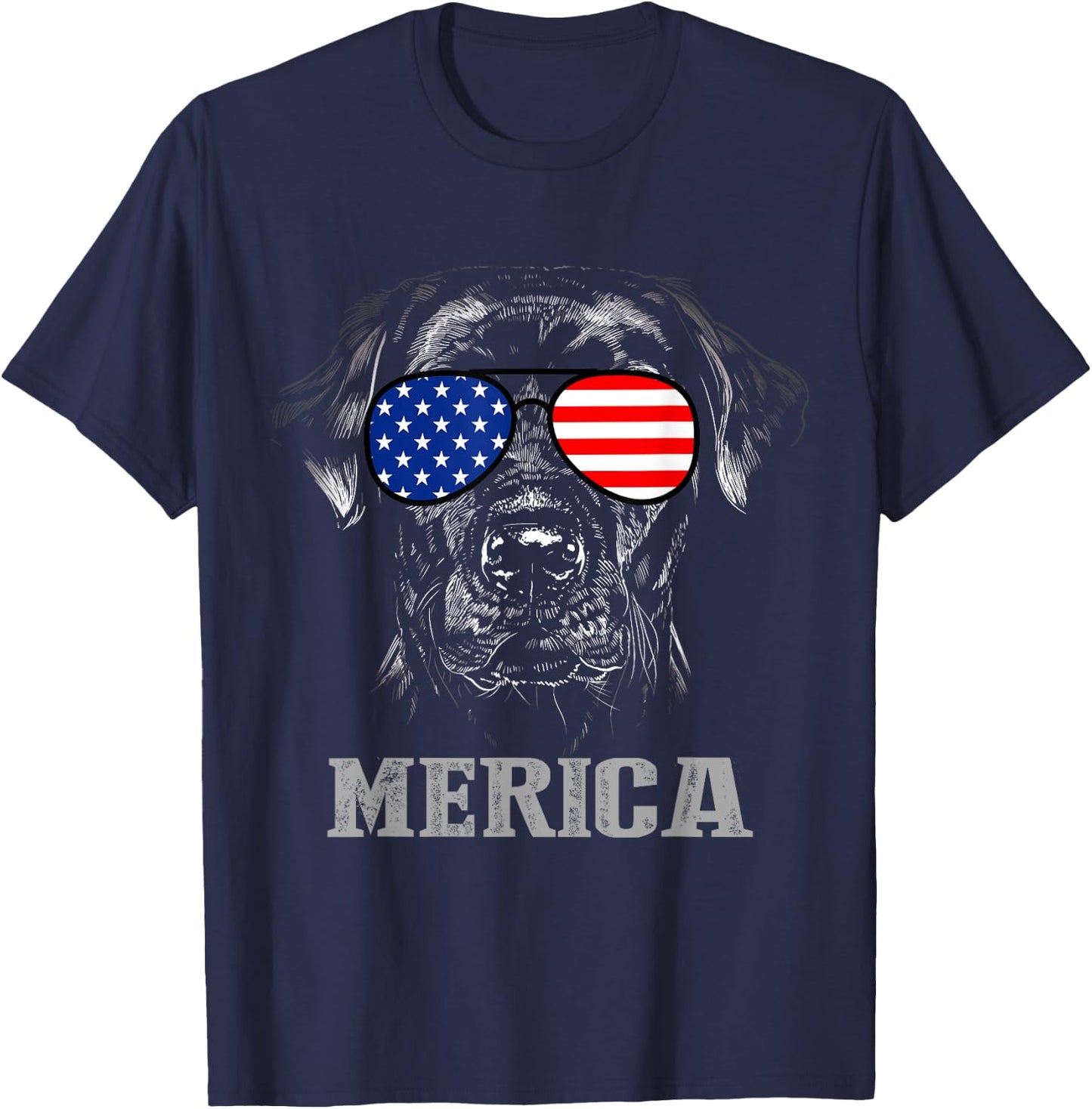Labrador Retriever Patriotic Dog Merica 4th of July USA Flag T-Shirt - T-Shirt | Navy