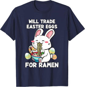 Will Trade Easter Eggs For Ramen - Anime Bunny Kawaii Easter T-Shirt - T-Shirt | Navy