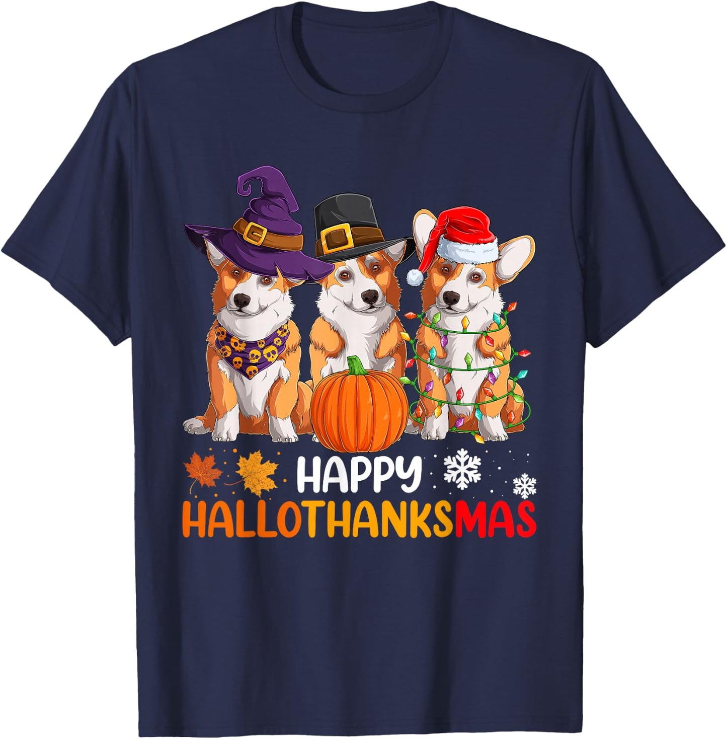 Happy Halloween Shirts, Welsh Corgi Dog Happy Hallothanksmas T-Shirt - T-Shirt | Navy
