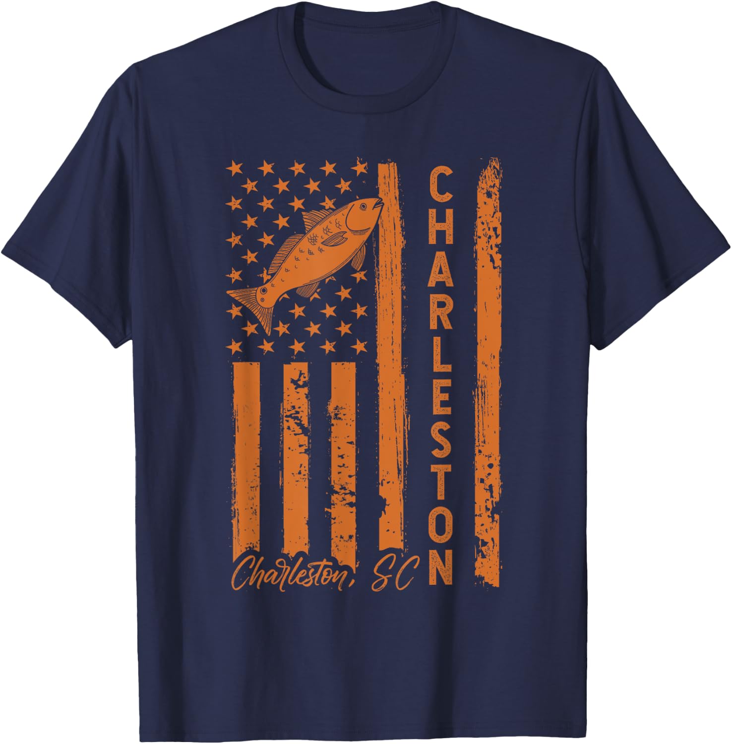 Charleston SC for Redfish Fishing Fishermen USA Flag T-Shirt - T-Shirt | Navy