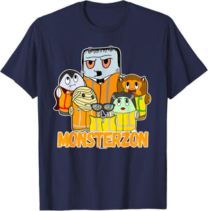 Swagazon Monsters Mummy Frankenstein Dracula Monsterzon T-Shirt - T-Shirt | Navy