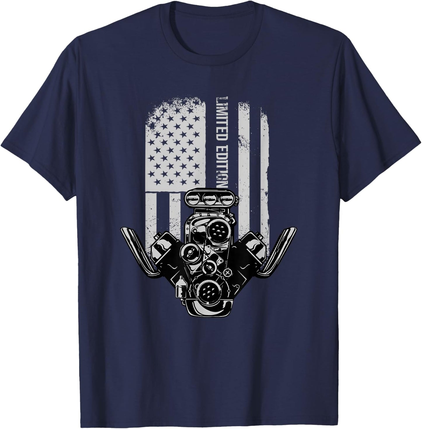 American Muscle Car Birthday Limited Edition Motor V8 T-Shirt - T-Shirt | Navy