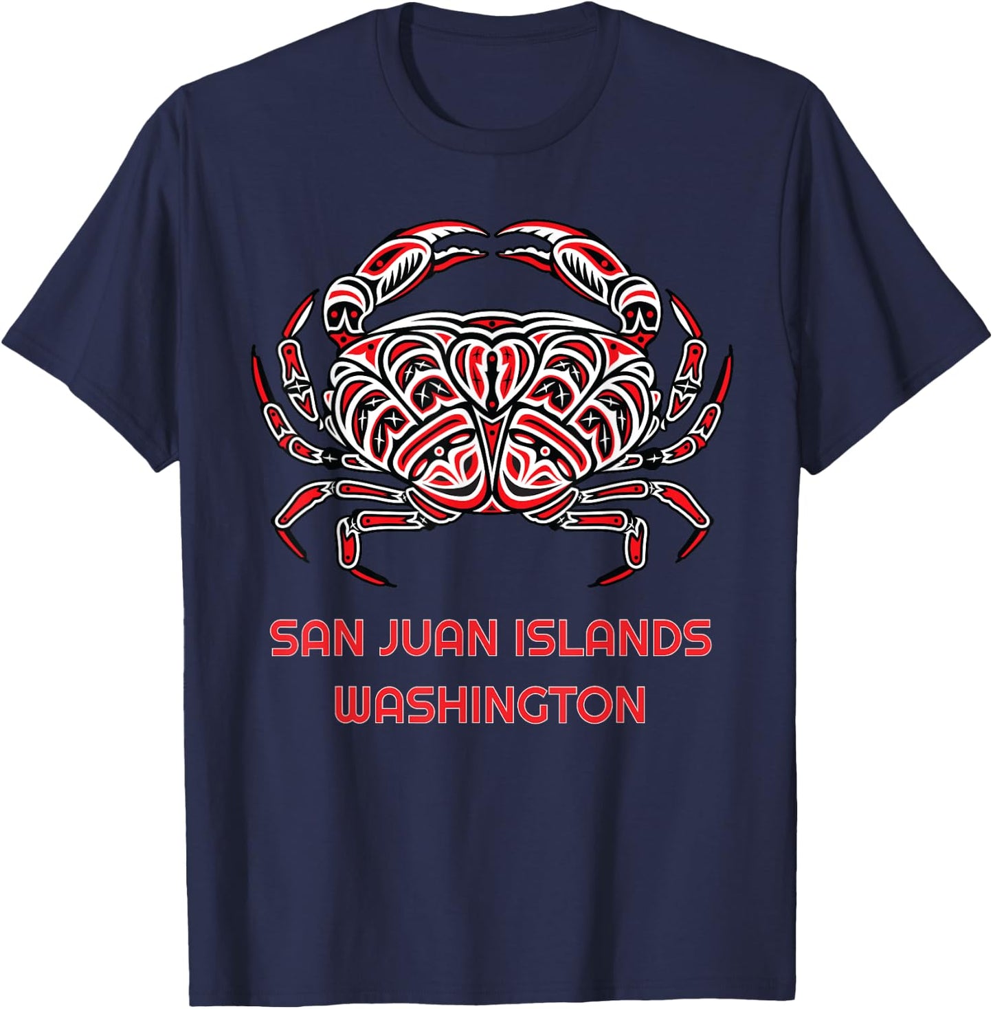 San Juan Islands Washington Dungeness Crab Native American T-Shirt - T-Shirt | Navy