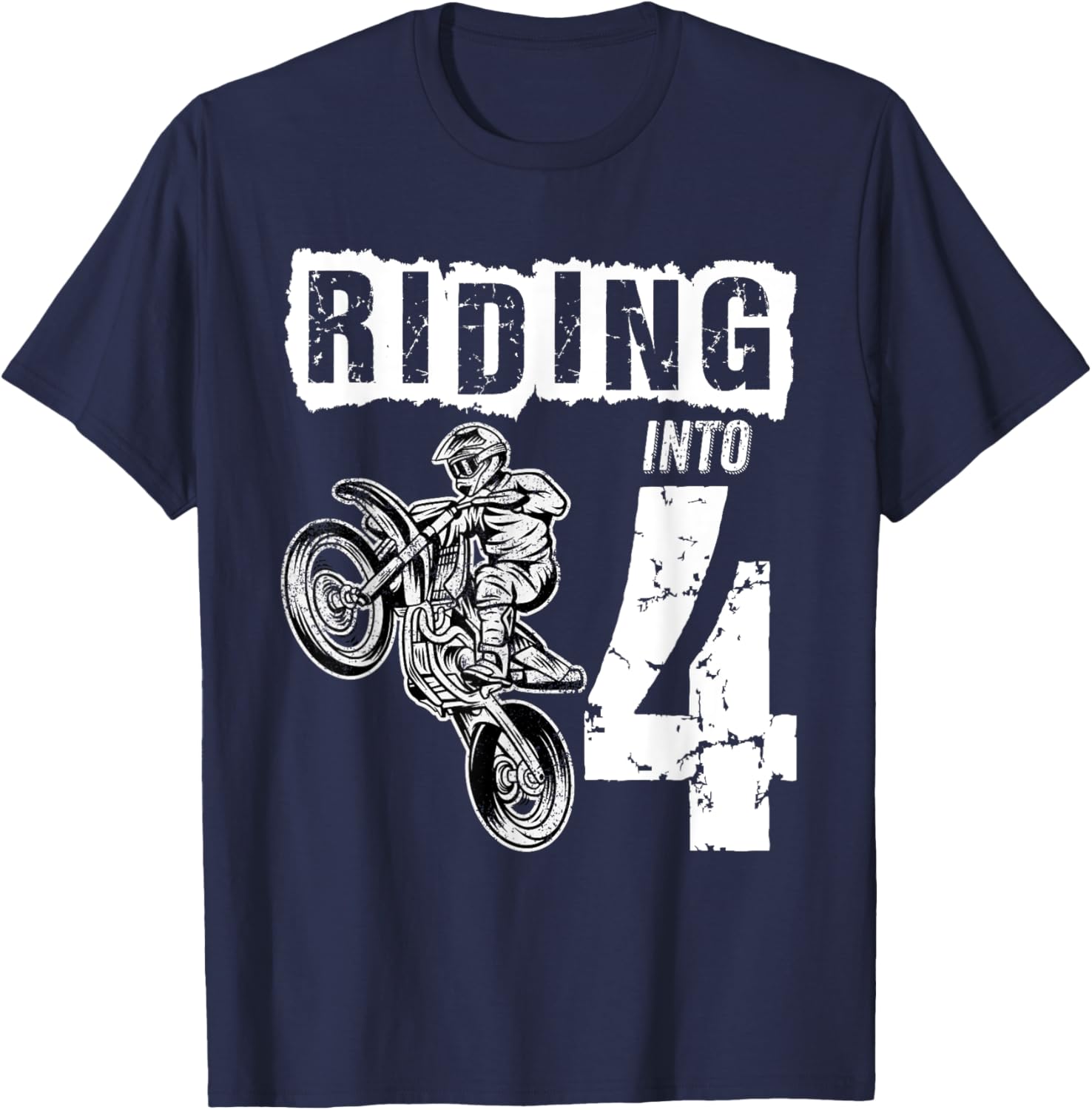 Riding Into 4 Years Old 4th Birthday Boy Dirt Bike Party T-Shirt - T-Shirt | Navy